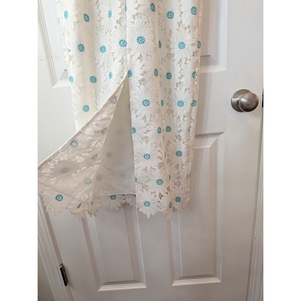 SAYLOR White Calibria Midi Dress w/ Mint Blue Daisy Flowers & Daisy Straps - Picture 9 of 12